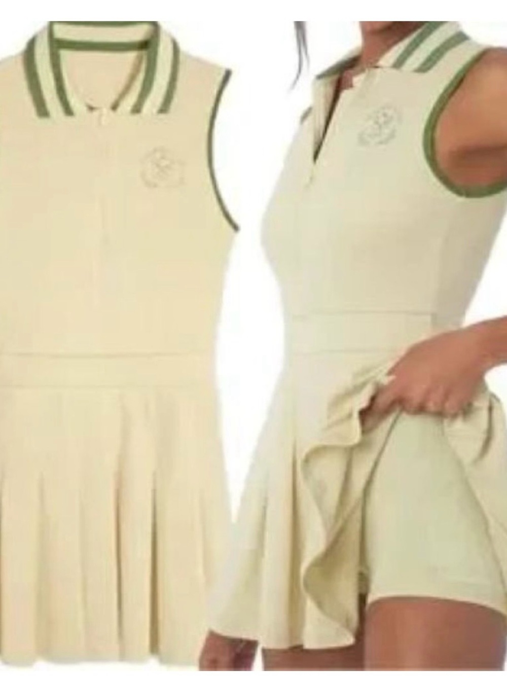 WEWOREWHAT Tennis Dress Size Large Cream Green Sleeveless Pleated Athletic Dres